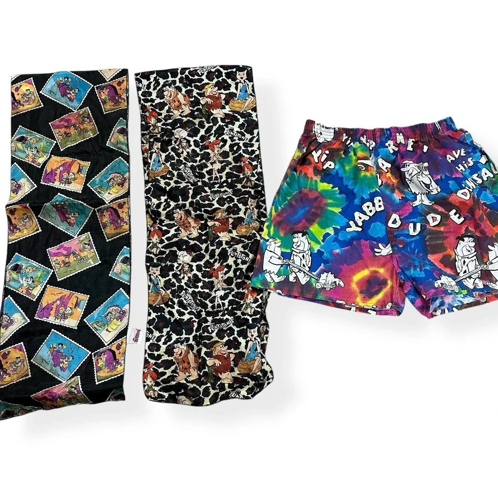 VTG The Flinstones Lot - Tie Dye Boxer Shorts Fred Barney‎ Leopard Print Scarves